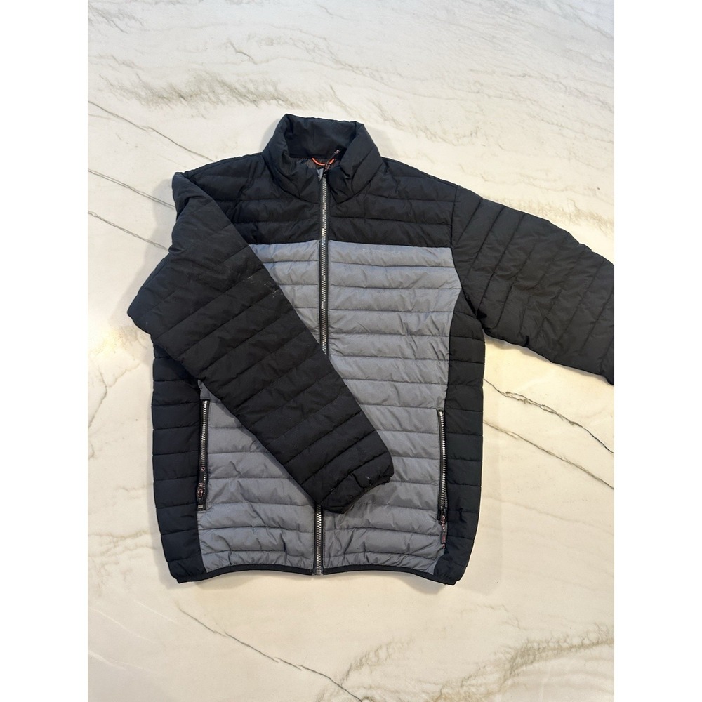 Hawke & Co Sport Puffer Jacket Men's Medium Gray Black Full Zip Lightweight